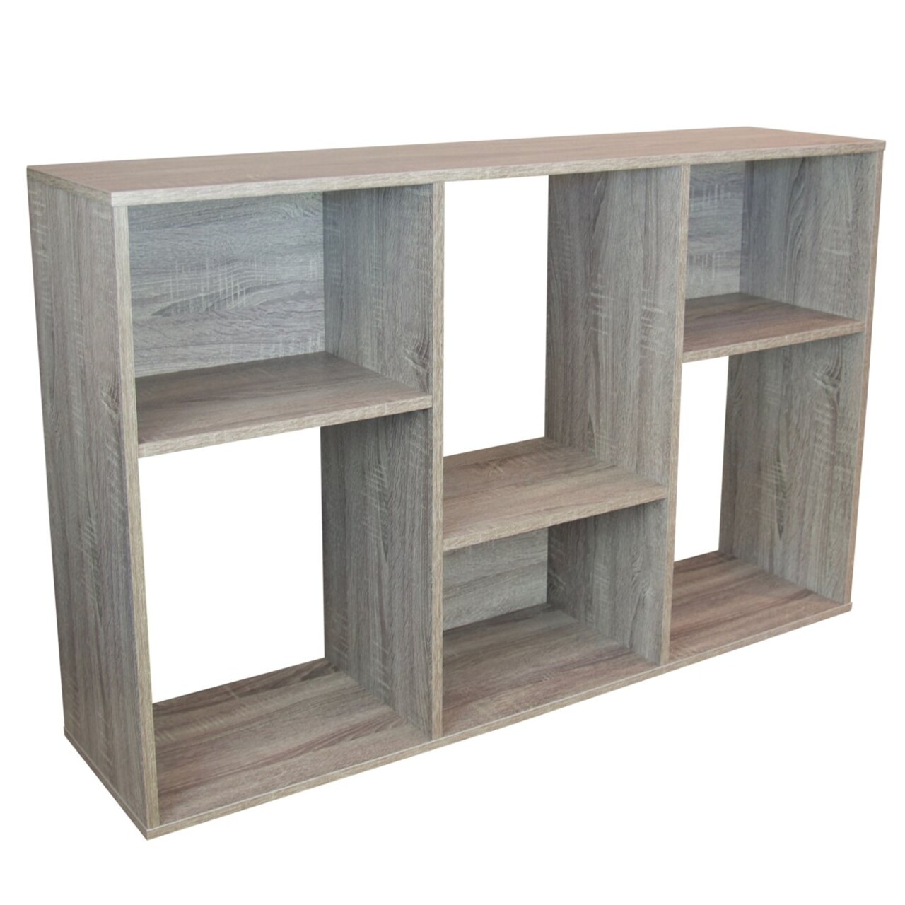 Slide Logic Dual-Use Asymmetrical Bookcase, Console- Sonoma Oak